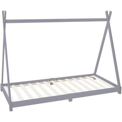 ML-Design Kinderbett Tipi 90x200 cm mit Lattenrost, Hellgrau, aus Kiefernholz, Indianer Bett, Hausbett für Mädchen und Jungen, Kinderhaus Bodenbett Jugendbett Holzbett Bettenhaus Spielbett Zelt Holz