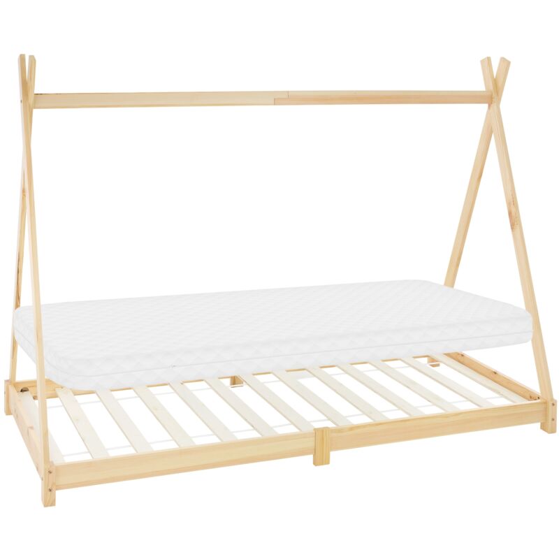 Ml-design - Kinderbett Tipi 90x200 Cm Natur Mit Matratze H, 10cm & Lattenrost, Indianer Bett, Kiefernholz, Hausbett Für Mädchen/jungen, Bodenbett