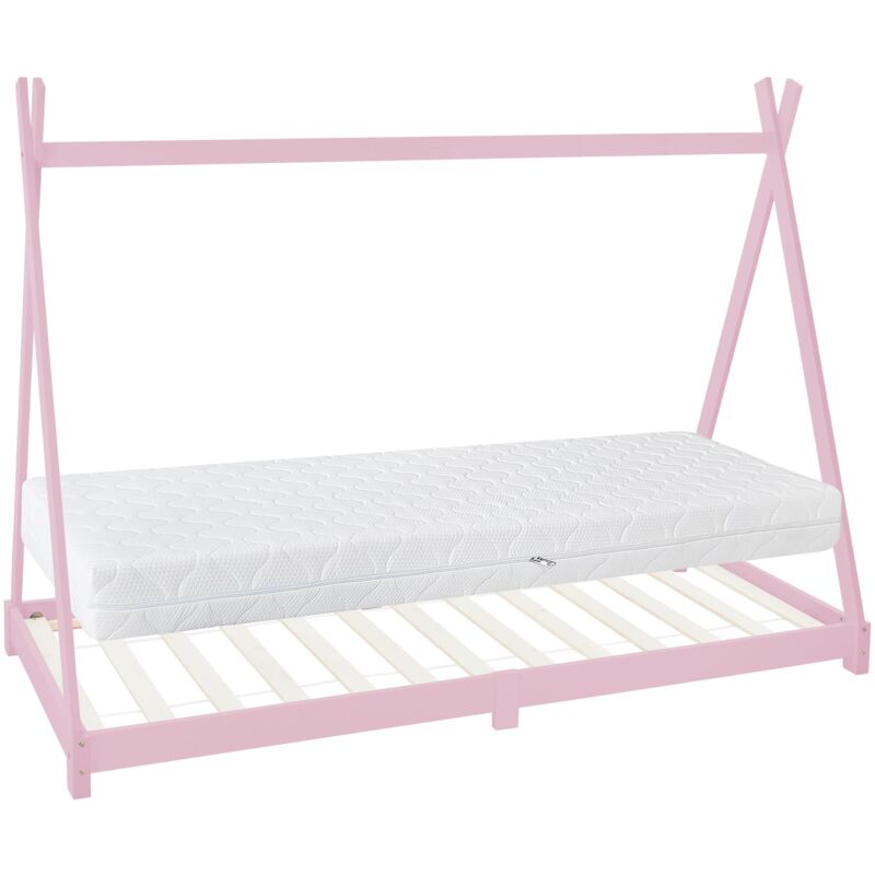 Ml-Design Kinderbett Tipi 90x200 Cm Rosa Mit Matratze H, 16cm, Lattenrost, Indianer Bett Aus Kiefernholz, Hausbett Für Mädchen/jungen, Bodenbett Kinderhaus
