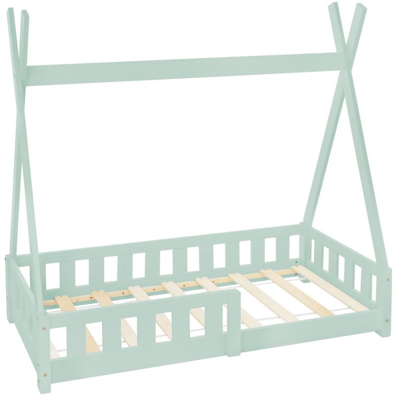 Ml-design Kinderbett Tipi 70x140 Cm Mint Mit Rausfallschutz Und Lattenrost, Aus Kiefernholz Massiv, Indianer Bett Für Mädchen & Jungen, Hausbett Mit