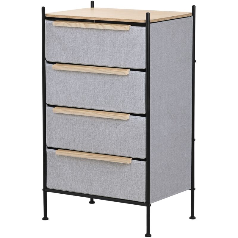 Ml-design Kommode Mit 4 Schubladen Aus Stoff, 58x98x42, 5 Cm, Grau, Schubladenschrank Mit Mdf-platte Und Stahlrahmen, Stoffschrank Für Wohnzimmer,