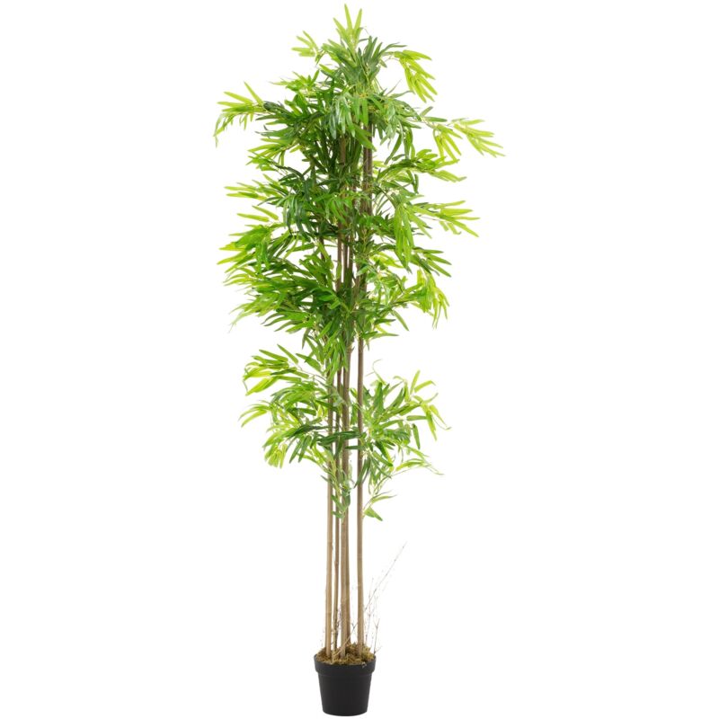 Ml-design Künstlicher Bambus 210 Cm, Künstliche Pflanzen Groß, Kunstpflanze Mit Echtholzstamm, Fake Plastik Pflanze Dekoration Im Topf Für Indoor