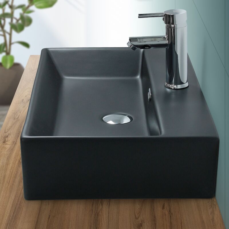 

Lavabo cerámica cuadrado lavamanos común aseo de baño negro 600x365mm ML-Design®