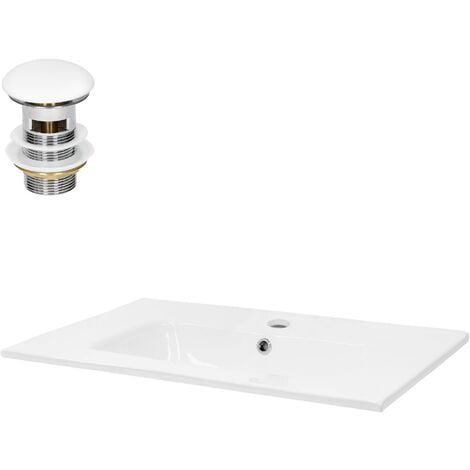 ML-Design Lavabo en Céramique Blanc 71x16,5x46 cm avec Garniture de Vidage 1 1/4" Universel et Trop-Plein, Design Rectangle, Vasque à Encastrer Moderne, Évier Lave-Mains Salle de Bains et Toilettes