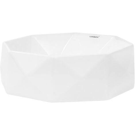 LUXEBATH ML-Design Lavabo en Céramique Blanc Brillant, Ø 420x135 mm, Diamant Design, Vasque à Poser Ronde, Moderne, Lavabo de Comptoir Élégant, avec Trou d'Évacuation sans Valve de Vidange, pour Salle de Bain