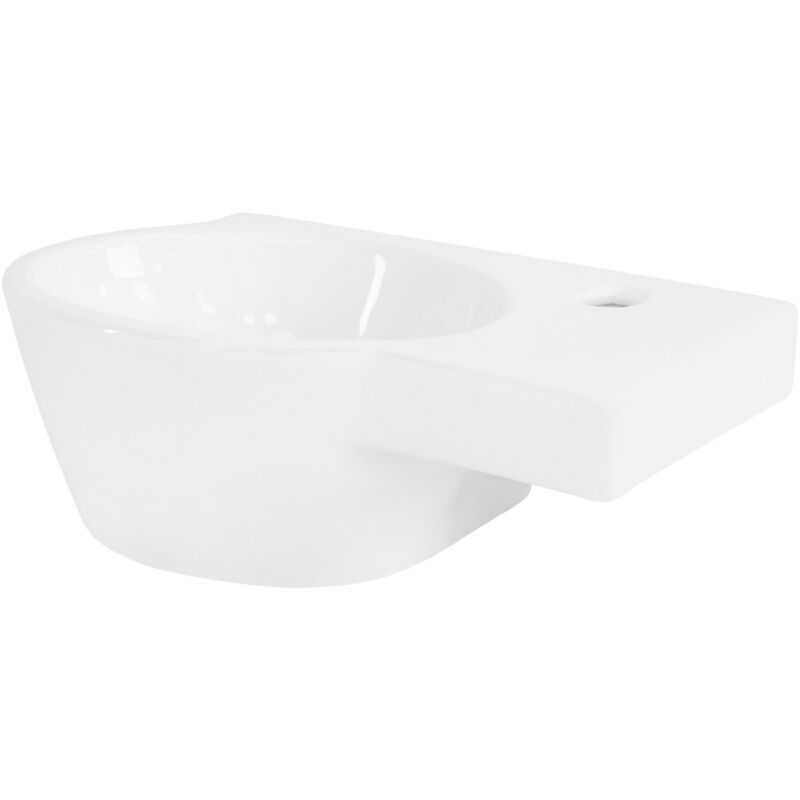 ML-Design Lavabo en Céramique, Blanc, Ovale, 37,5x19x14 cm, Trou pour Robinetterie à Droite, Montage Mural ou Sur Plan, Vasque à Poser, Lave Mains