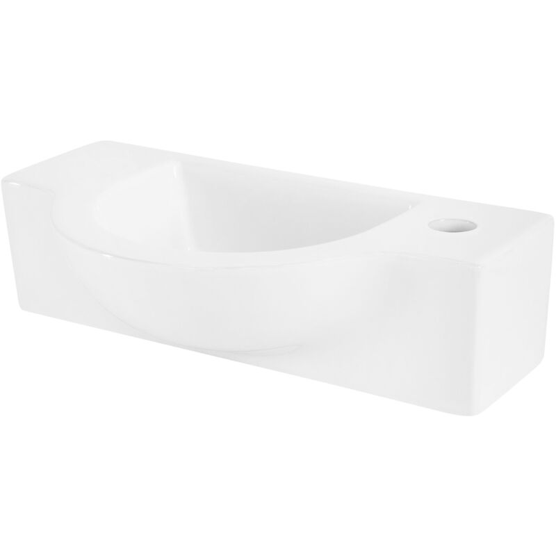 ML-Design Lavabo en Céramique, Blanc, Ovale, 44,5x25,5x12 cm, Trou pour Robinetterie à Droite, Montage Mural ou Sur Plan, Vasque à Poser, Lave Mains