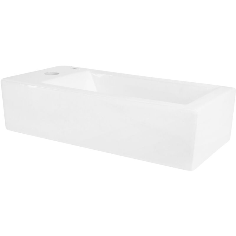 Luxebath – Lavabo en céramique rectangulaire 51x25x13 cm blanc – Trou robinet à gauche – Montage mural ou sur plan – Vasque à poser pour salle de bain Luxebath – Lavabo en céramique rectangulaire 51x25x13 cm blanc – Trou robinet à gauche – Montage mural ou sur plan – Vasque à poser pour salle de bain
