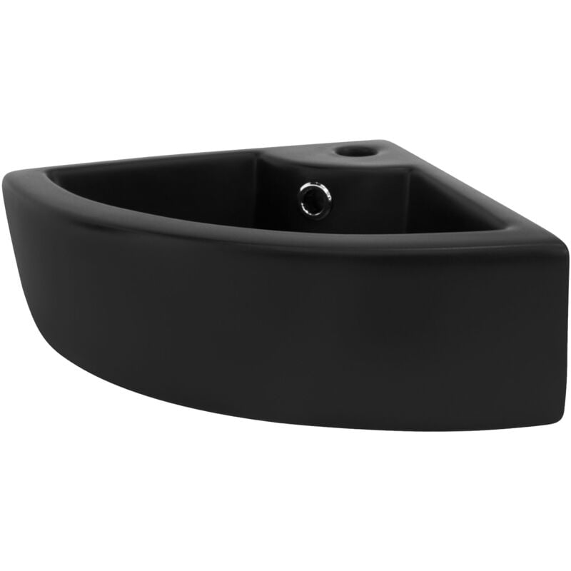 Luxebath - ML-Design Lavabo en Céramique Noir, 46x33x13 cm, Anguleux, Vasque à Poser/Mural, Lave-Mains avec Trop-plein, Évier pour la Salle de