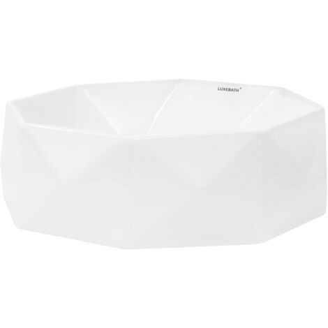 ML-Design Lavabo Sobre Encimera, Ø 42x13,5 cm, Cerámica, Diseño Diamante, Lavadero Blanco Brillante, Lavamanos Sobremesa Sanitario Baño o Aseo, Moderno y Elegante, Pila Común sin Válvula de Desagüe