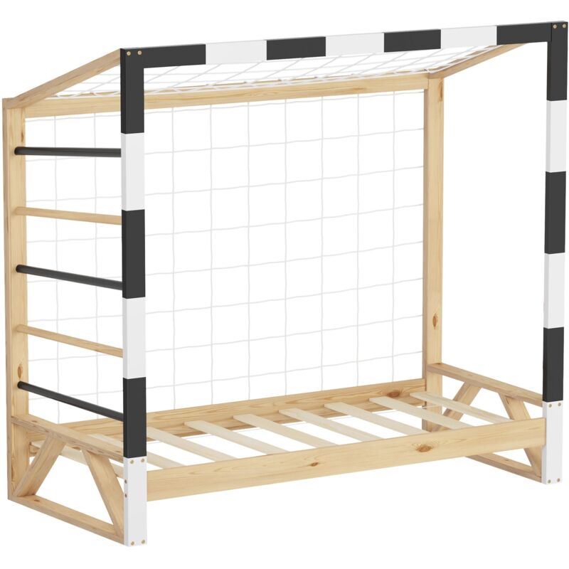 Ml-design - Lit d'Enfant But de Foot, 70x140 cm, Naturel (Beige), en Bois de Pin, avec Sommier à Lattes & Cage de Football, Matériel de Montage