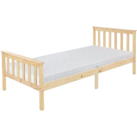 ML-Design Lit en Bois de Pin Massif 90x200 cm Naturel avec Matelas à Mousse Froide, H:16 cm, Housse Amovible, Sommier à Lattes, d'Intérieur, Simple avec Tête et Pied, Enfants/Adultes