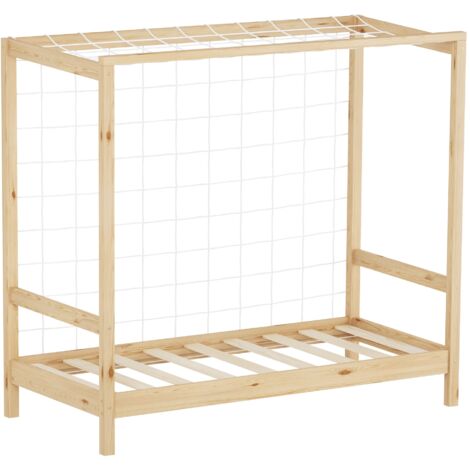 ML-Design Lit Enfant But de Football Handball, 70x140 cm, Naturel, en Bois Massif, avec Sommier à Lattes et Filet, Sans Matelas, Couchage Junior Fille Garçon Chambre à Coucher, Structure Thème Sport