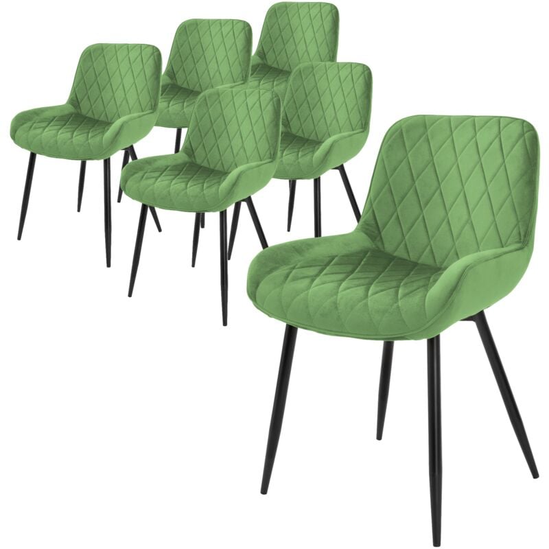 Ml-design - Lot 6x Chaises de Salle à Manger Vert Sauge, Style Moderne/Retro, Dossier et Accoudoirs Rembourrée Aspect Velours, Pieds en Métal Noir,