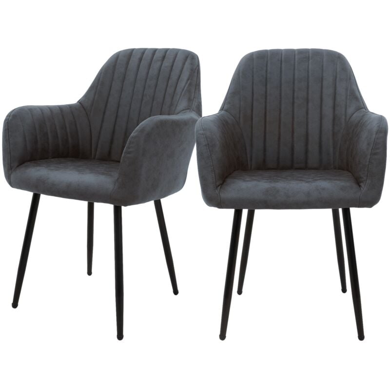 Ml-design - 2x Chaises de Salle à Manger avec Dossier et Accoudoirs, Anthracite, Revêtement en Simili, Assise Rembourrée avec Pieds en Métal, Chaise