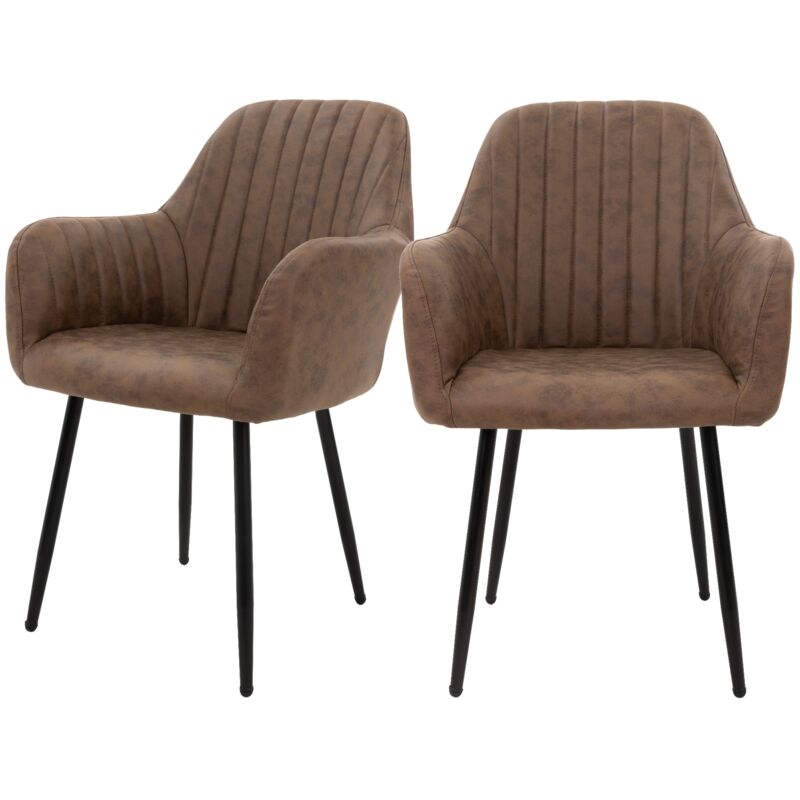 Ml-design - 2x Chaises de Salle à Manger avec Dossier et Accoudoirs, Marron, Revêtement en Simili, Assise Rembourrée avec Pieds en Métal, Chaise pour