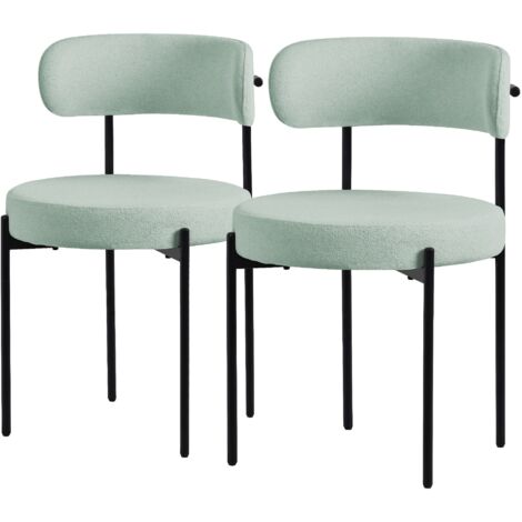 ML-Design Lot de 2 Chaises de Salle à Manger, en Tissu Teddy Polyester, Vert, avec Dossier, Chaise Ronde Rembourrée avec Pieds Métalliques Noirs, Fauteuil Lounge Ergonomique de Salon Cuisine Bureau