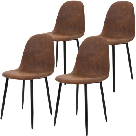 Ml-Design – Lot de 4 chaises de salle à manger – Assise rembourrée simili PU marron – Pieds en métal noir – Design scandinave ergonomique