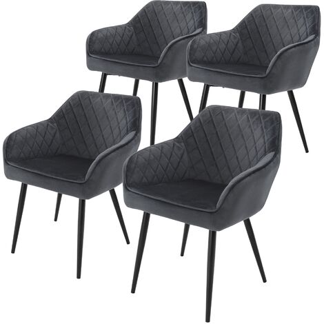 ML-Design Lot de 4 Chaises de Salle à Manger avec Accoudoirs et Dossier, Anthracite, Revêtement en Velours, Pieds en Métal Noir, Chaise de Cuisine pour Table à Manger, Protections de Sol Inclus