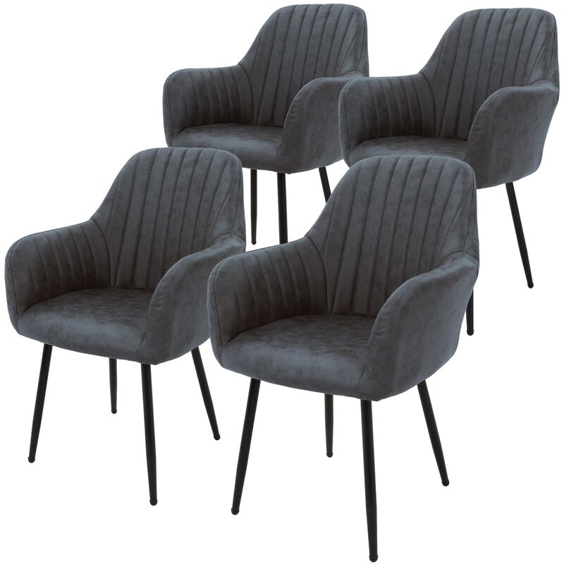 Ml-design - 4x Chaises de Salle à Manger avec Dossier et Accoudoirs, Anthracite, Revêtement en Simili, Assise Rembourrée avec Pieds en Métal, Chaise