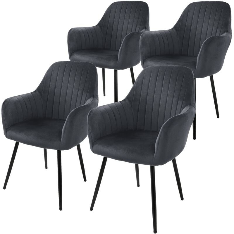 Ml-design - Lot de 4 Chaises de Salle à Manger, Gris, Aspect en Velours, Assise Rembourrée avec Pieds en Métal, Dossier et Accoudoirs Ergonomiques,