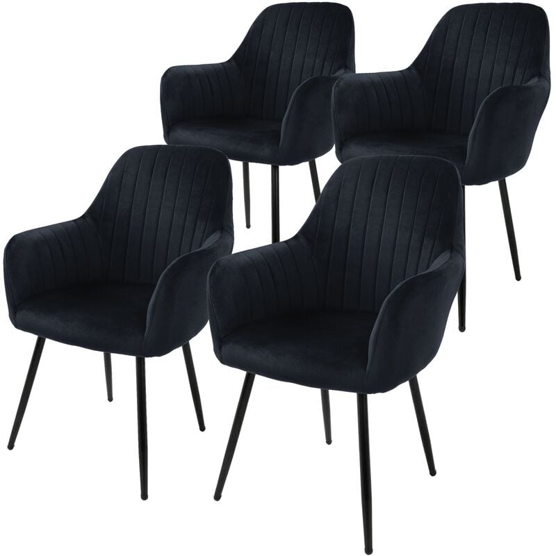 Ml-design - Lot de 4 Chaises de Salle à Manger, Noir, Aspect en Velours, Assise Rembourrée avec Pieds en Métal, Dossier et Accoudoirs Ergonomiques,