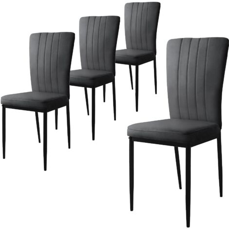 Ml-Design – Lot de 4 chaises de salle à manger en velours gris – Dossier ergonomique – Assise rembourrée – Pieds en métal – Hauteur d'assise 48 cm