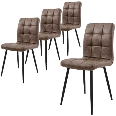 Ml-Design – Lot de 4 chaises de salle à manger marron – Revêtement simili synthétique – Dossier ergonomique – Pieds en métal noir – Hauteur d'assise 50 cm