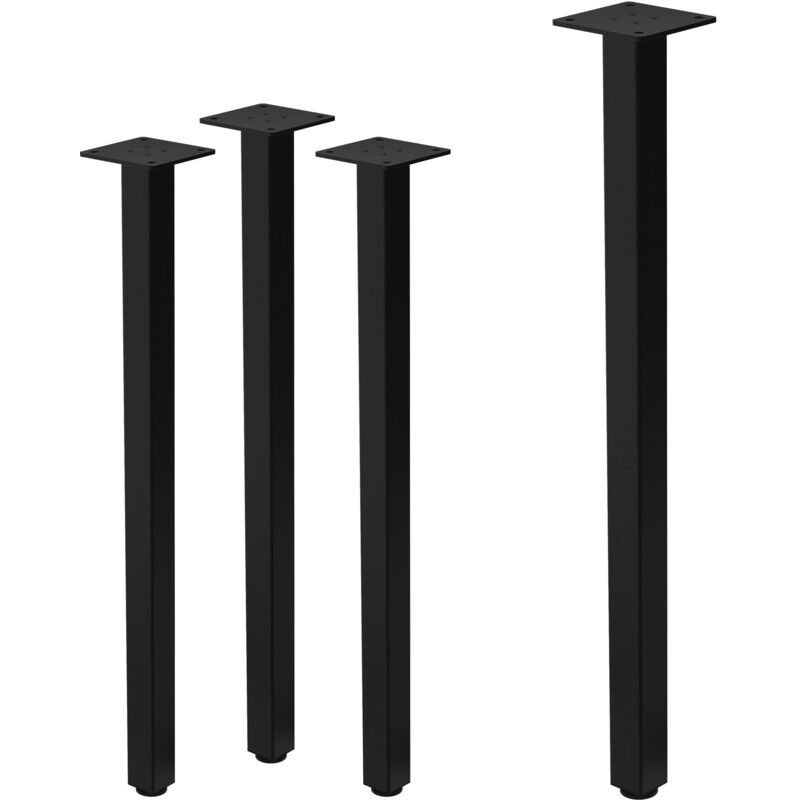 Ml-design - Lot de 4 Pieds de Table I-Design 72 cm, Noir Brillant, en Acier Laqué, Carré, Profil 4x4 cm, Pieds de Meuble Réglables en Hauteur 1-4 cm,