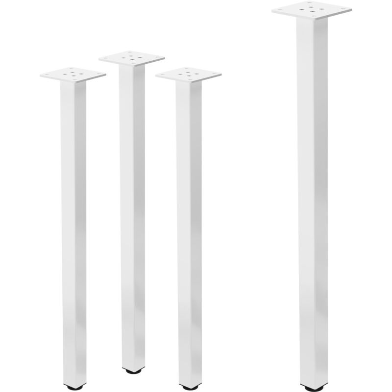 ML-Design Lot de 4 Pieds de Table I-Design 72cm, Blanc Brillant, Industriel, Acier Laqué, Carré, Profil 4x4 cm, Pieds de Meuble Réglables en Hauteur