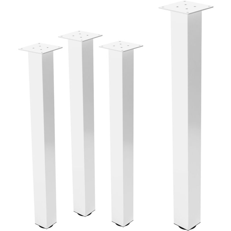 ML-Design Lot de 4 Pieds de Table I-Design 90 cm, Blanc Brillant, en Acier Laqué Epoxy, Carré, Profil 8x8 cm, Pieds de Meuble Réglables en Hauteur