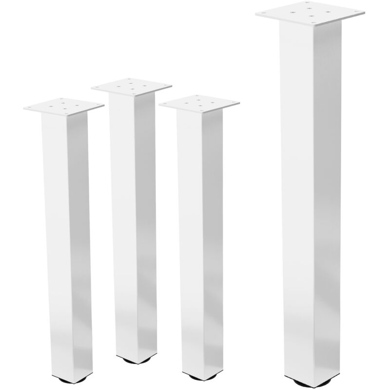 ML-Design Lot de 4 Pieds de Table L-Design 72 cm, Blanc Brillant, en Acier Laqué Epoxy, Carré, Profil 8x8 cm, Pieds de Meuble Réglables en Hauteur
