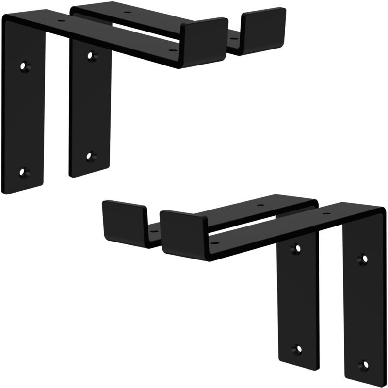 Ml-design - Lot de 4 Supports d'Étagère 20x4x14,5 cm, en Métal, Noir, Style Industriel, Forme de l, Équerre pour Étagères Murales à 90 degrés,