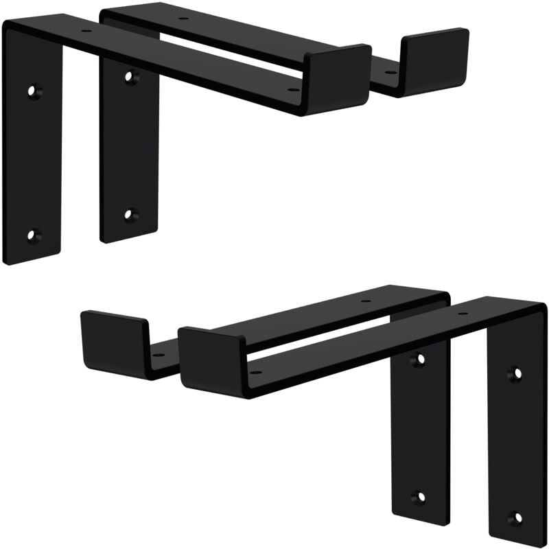 Ml-design - Lot de 4 Supports d'Étagère 25x4x14,5 cm, en Métal, Noir, Style Industriel, Forme de l, Équerre pour Étagères Murales à 90 degrés,