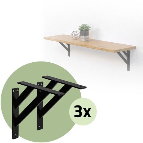 Lot De 2 Consoles Murales (équerres) En Acier Noir - Longueur Au Choix (300mm à 450mm) | ML DESIGN