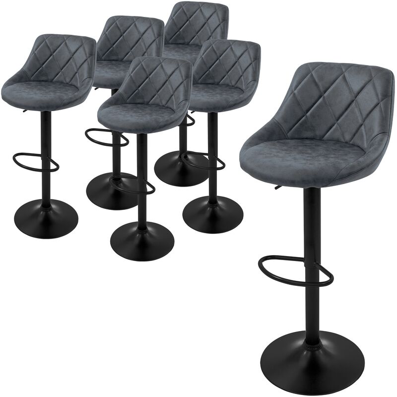 ML-Design Lot de 6 Tabourets de Bar en Simili, Anthracite, Chaise Rembourrée avec Dossier et Repose-Pieds, Réglable en Hauteur 62-82 cm, Pivotante à