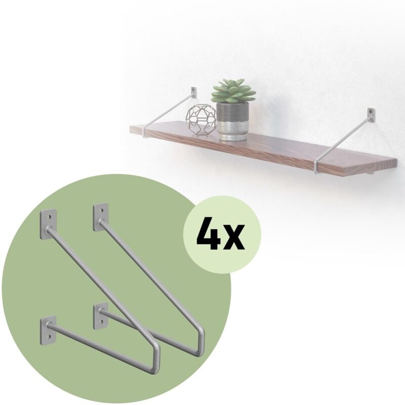 Ml-design - Lot de 8 Équerres d'Étagère 220 mm, en Acier, Argent, Style Industriel, Console Murale Decorative, Forme Épingle à Cheveux, Support