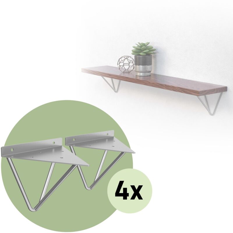 Ml-design - Lot de 8 Pièces de Support d'Étagère, 160 mm, en Métal, Gris, Forme Triangulaire, Design Industriel, Équerre d'Étagère Flottante pour