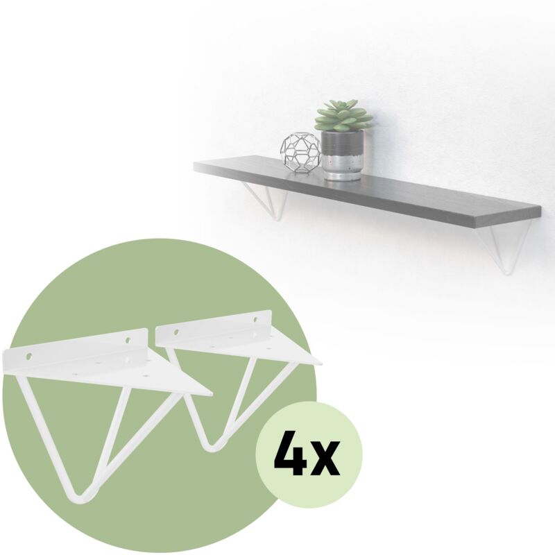 Ml-design - Lot de 8 Pièces de Support d'Étagère, 160mm, en Métal, Blanc, Forme Triangulaire, Design Industriel, Équerre d'Étagère Flottante pour