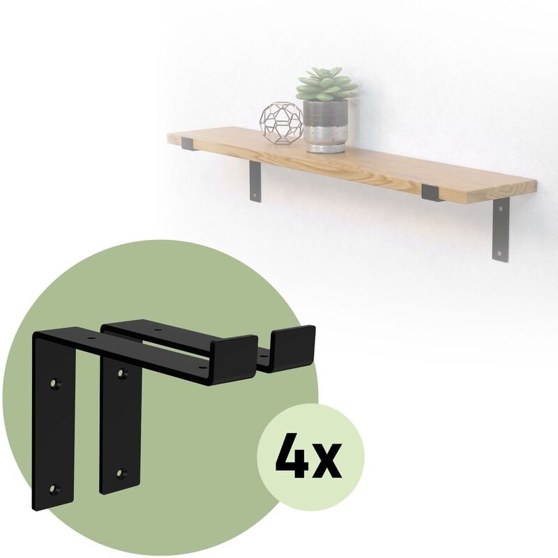 Ml-design - Lot de 8 Supports d'Étagère 20x4x14,5 cm, en Métal, Noir, Style Industriel, Forme de l, Équerre pour Étagères Murales à 90 degrés,