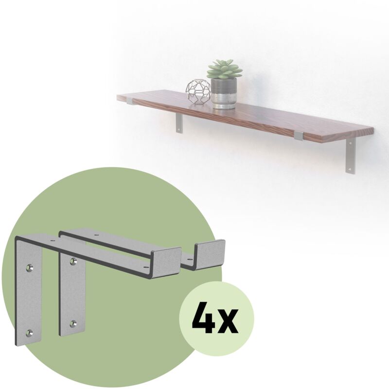 Ml-design - Lot de 8 Supports d'Étagère 25x4x14,5 cm, en Métal, Gris, Style Industriel, Forme de l, Équerre pour Étagères Murales à 90 degrés,
