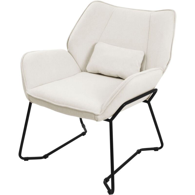 Ml-Design Loungesessel Beige, Relaxsessel Mit Leinenbezug Und Schwarzen Metallbeine, Wohnzimmerstuhl Mit Armlehne Und Rückenlehne, Polsterstuhl Mit Kissen,