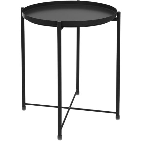 ML-Design Mesa Redonda Ø45xAL52 cm Negro Metálico Auxiliar con Bandeja Extraíble Mesita de Sofá Moderna Plegable, Estable Mesilla de Café Tablero Robusto de Centro para Bebidas y Aperitivos