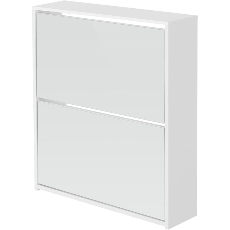 Ml-design - Meuble à Chaussures avec 2 Compartiments Basculeur pour 6 Paires de Chaussures, Miroir, Blanc, 63x17x67 cm, en Bois, Armoire de Rangement