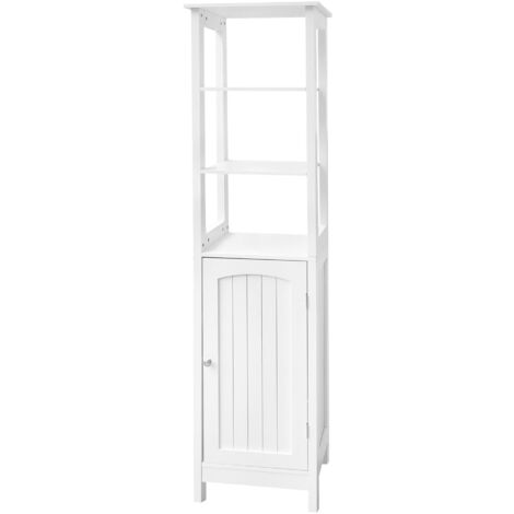 ML-Design Meuble Haute Salle de Bain, Blanc, 40x160x32cm, en Bois MDF Mélaminée, avec 3 Compartiments Ouverts 1 Porte 2 Étagères, Armoire Étroite, Colonne Élevé, Style Rustique, Matériel de Montage