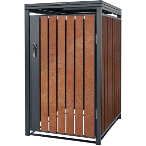 ML-Design Mülltonnenbox 1er für 1 Tonne 240L 68x80x116,3 cm, Anthrazit-Rostoptik, Stahl/Cortenstahl, Abschließbare Mülltonnenverkleidung Klappdeckel/Tür, Müllbox Mülltonnecontainer Mülltonnenabdeckung
