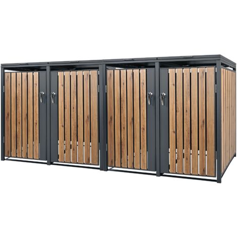 ML-Design Mülltonnenbox 4er 4 Tonnen 240L 264x80x116,3cm Anthrazit-Holzoptik, Stahl, wetterfest/abschließbar Mülltonnenverkleidung Klappdeckel/4 Türen, Müllbox Mülltonnecontainer Mülltonnenabdeckung