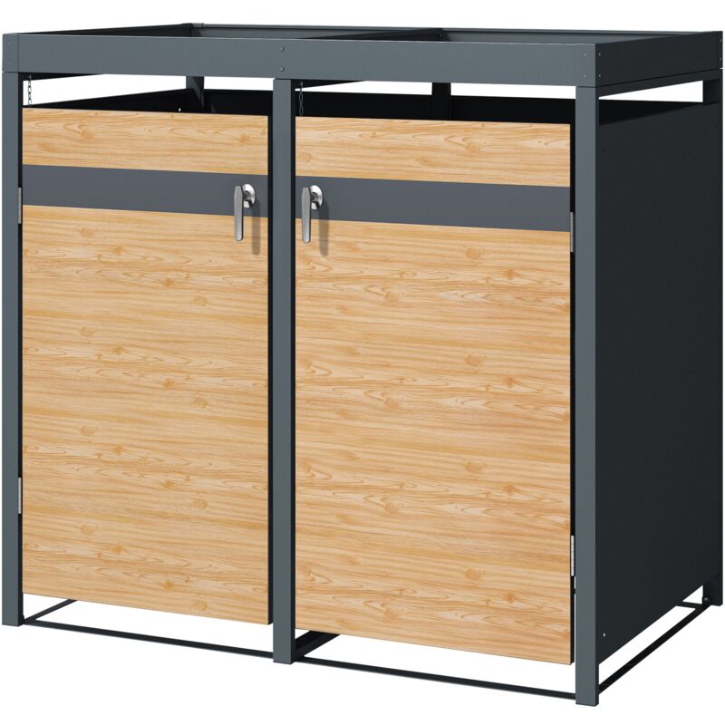 Ml-design - Mülltonnenbox 2er Mit Pflanzdach Für 2 Tonnen, 240l 132x80x124 Cm Lärchenoptik, Stahl, Wetterfest, Abschließbare