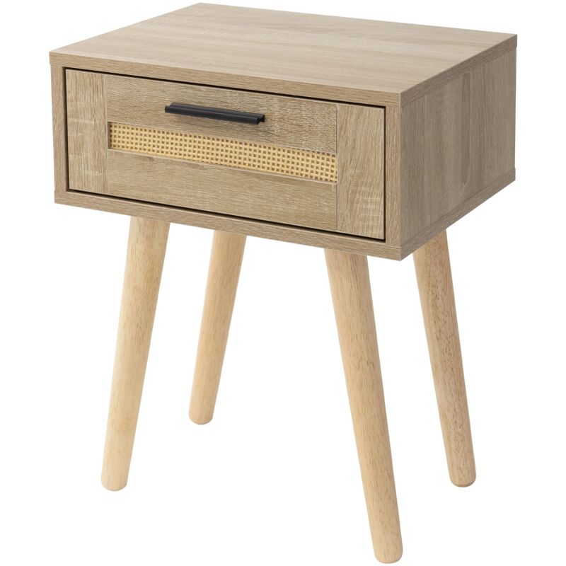 Ml-Design Nachttisch Mit Einer Schublade, 40x50, 5x30 Cm, Eiche Optik, Nachtschrank Mit Rattanfront Massivholzfüßen, Nachtkommode Für Boxspringbett