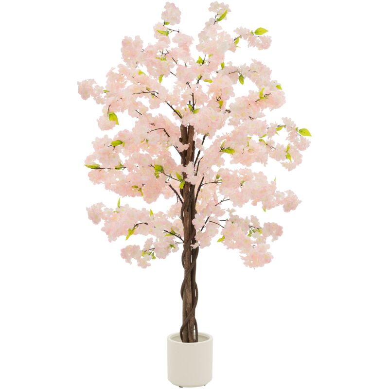 ML-Design Plante Artificielle Cerisier 150 cm Faux Arbre Décoratif Imitation Réaliste en Plastique avec des Fleurs Roses Pot Inclus pour Intérieur ou